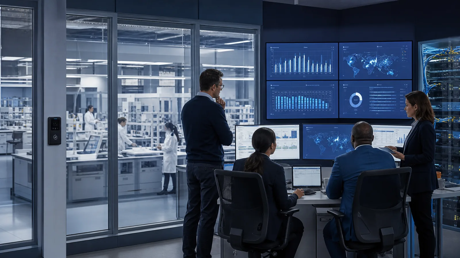 Secure multi-site laboratory operations team monitoring cloud LIMS performance